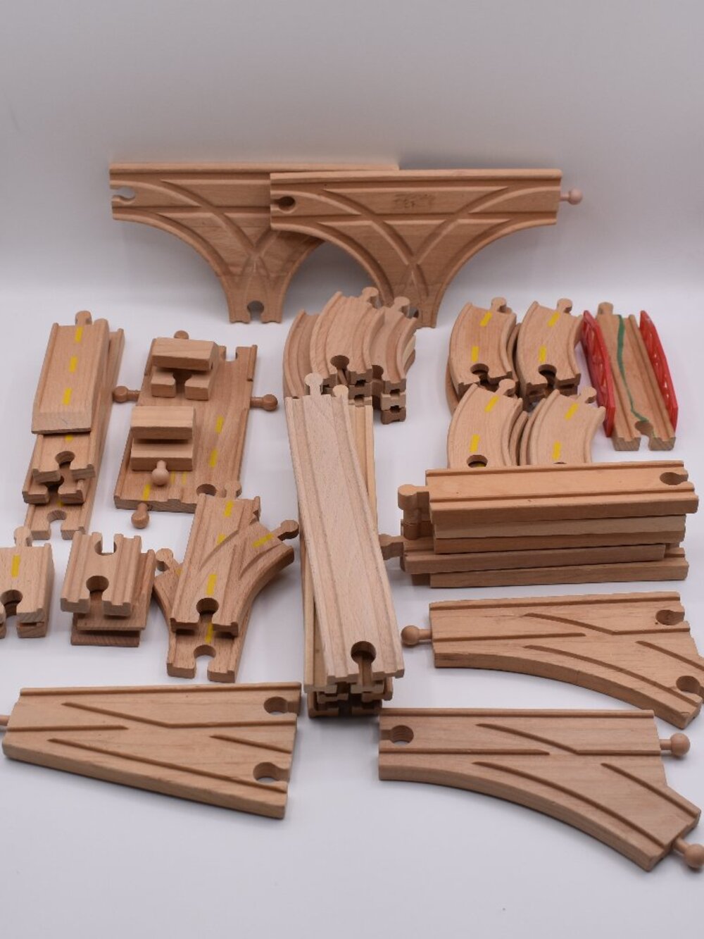 Lot of over 50 TRACK LOT Curves Ramps Straights Ascending Wooden Railway Trains